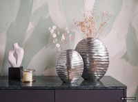Vase 2er Set FineBuy Blumenvase Aluminium Tischvase Dekovase Rund Wellenmuster – Ansicht 2