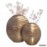 Vase 2er Set FineBuy Blumenvase Aluminium Tischvase Dekovase Rund Wellenmuster – Ansicht 6