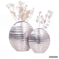 Vase 2er Set FineBuy Blumenvase Aluminium Tischvase Dekovase Rund Wellenmuster – Ansicht 6