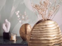 Vase 2er Set FineBuy Blumenvase Aluminium Tischvase Dekovase Rund Wellenmuster – Ansicht 5