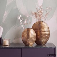 Vase 2er Set FineBuy Blumenvase Aluminium Tischvase Dekovase Rund Wellenmuster – Ansicht 1