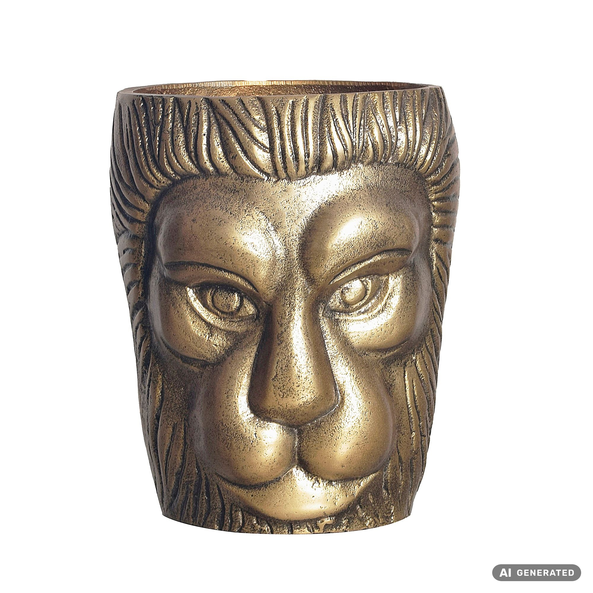 Vase FineBuy Blumenvase Löwenkopf 21 cm Aluminium Gold Tischvase Wohndeko Rund – Ansicht 6