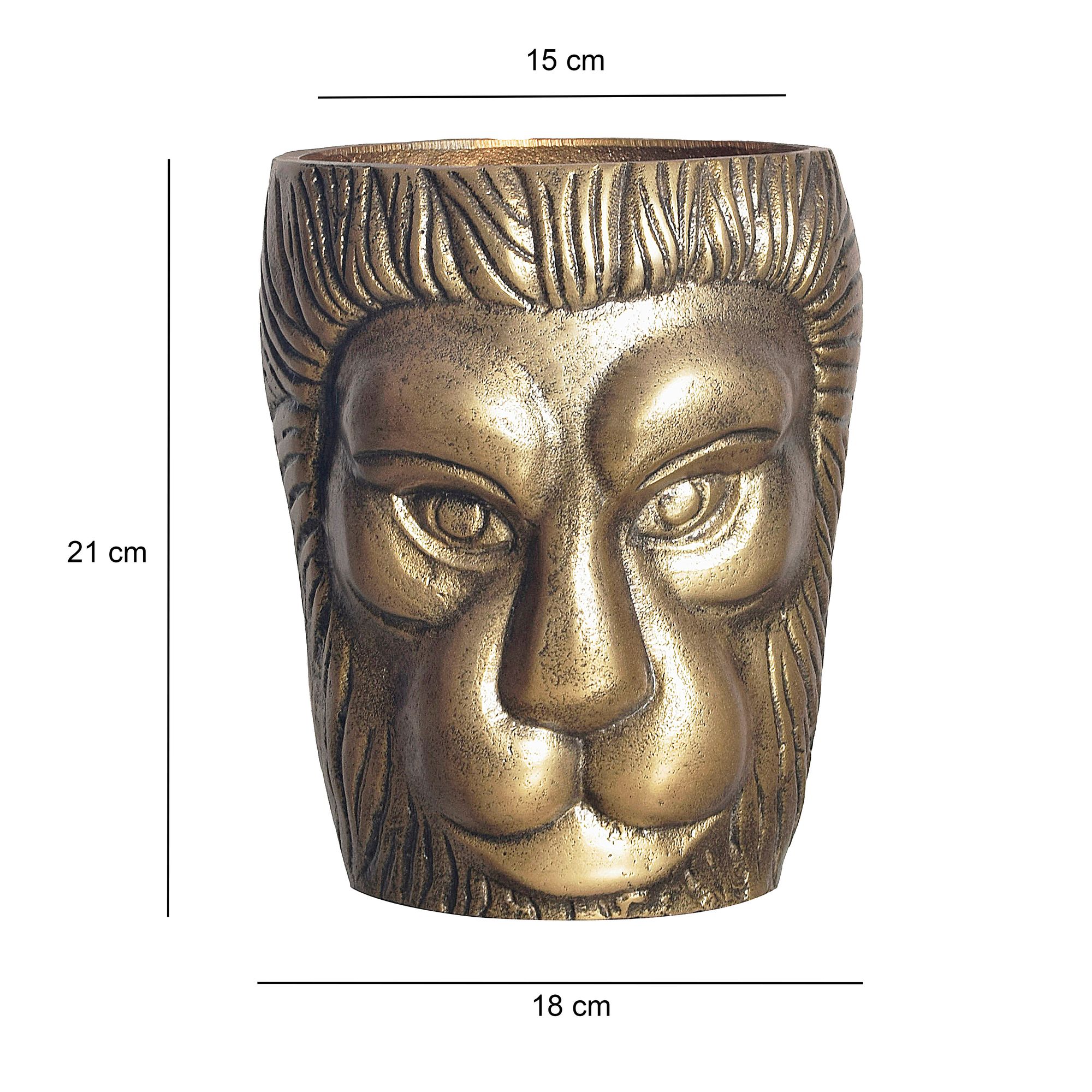 Vase FineBuy Blumenvase Löwenkopf 21 cm Aluminium Gold Tischvase Wohndeko Rund – Ansicht 3