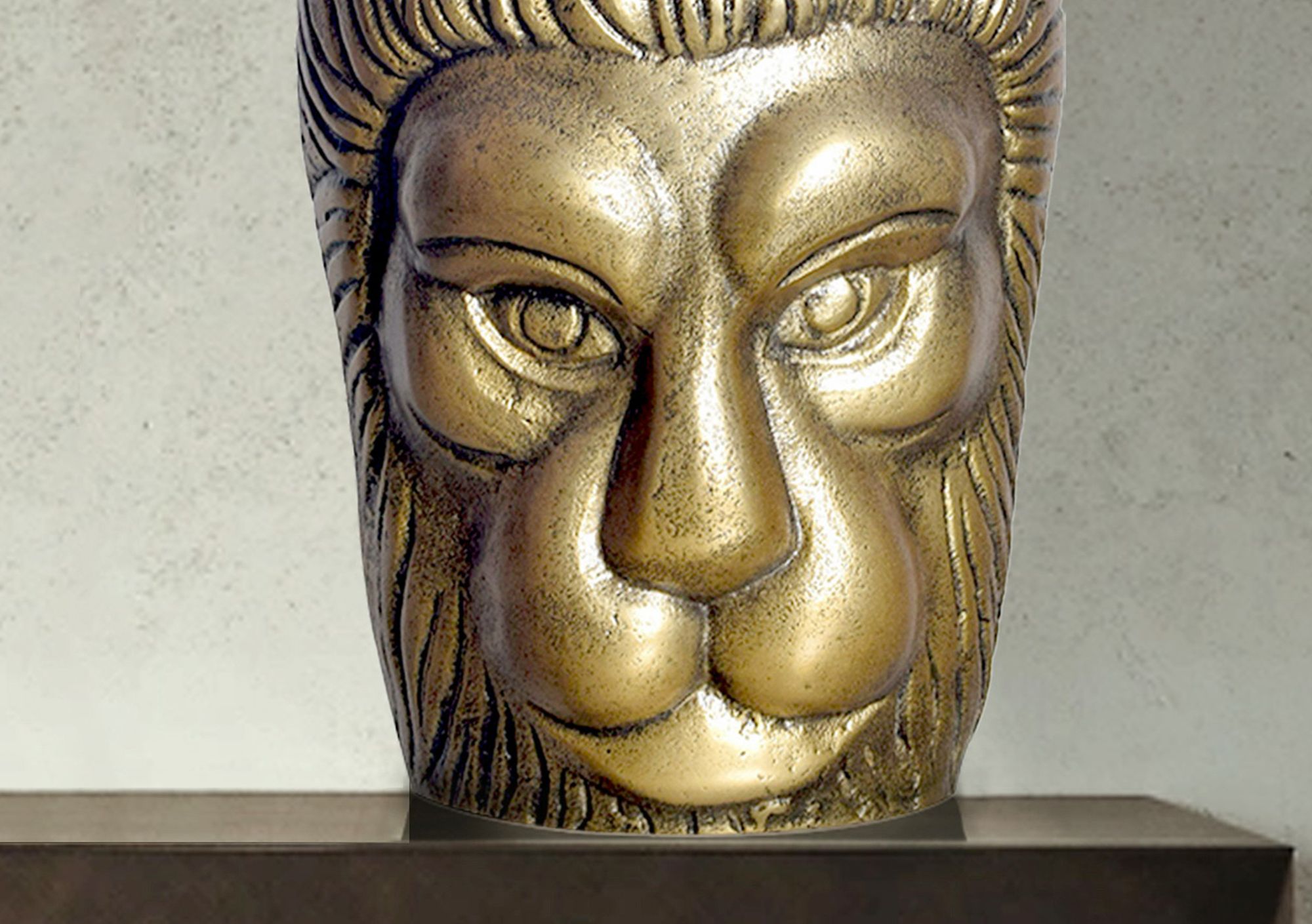 Vase FineBuy Blumenvase Löwenkopf 21 cm Aluminium Gold Tischvase Wohndeko Rund – Ansicht 5