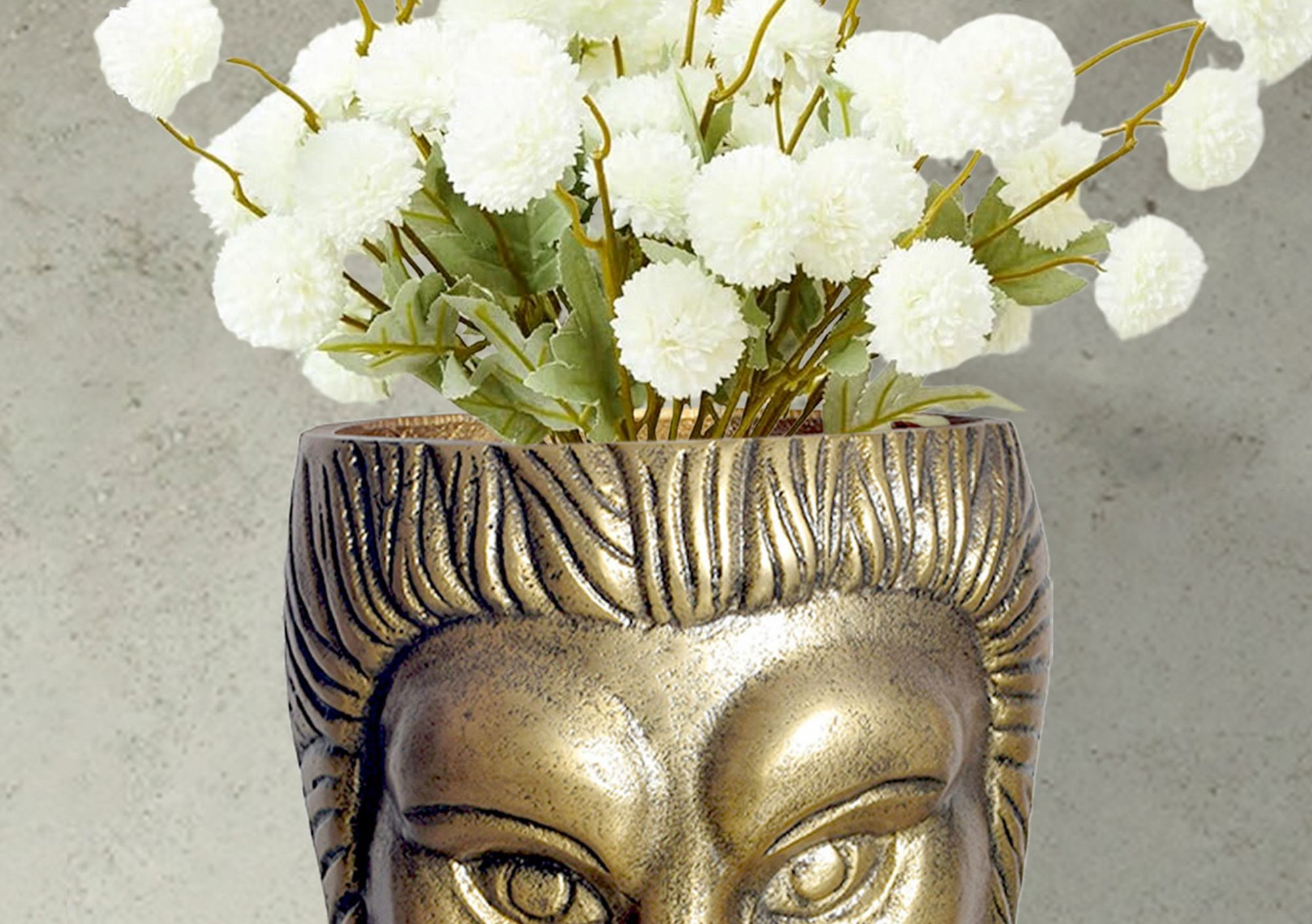 Vase FineBuy Blumenvase Löwenkopf 21 cm Aluminium Gold Tischvase Wohndeko Rund – Ansicht 4