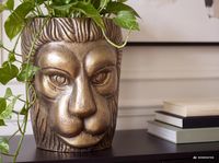 Vase FineBuy Blumenvase Löwenkopf 21 cm Aluminium Gold Tischvase Wohndeko Rund – Ansicht 7