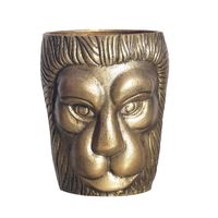 Vase FineBuy Blumenvase Löwenkopf 21 cm Aluminium Gold Tischvase Wohndeko Rund – Ansicht 6