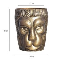 Vase FineBuy Blumenvase Löwenkopf 21 cm Aluminium Gold Tischvase Wohndeko Rund – Ansicht 3