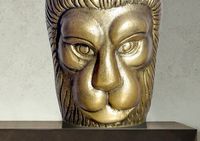 Vase FineBuy Blumenvase Löwenkopf 21 cm Aluminium Gold Tischvase Wohndeko Rund – Ansicht 5