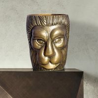 Vase FineBuy Blumenvase Löwenkopf 21 cm Aluminium Gold Tischvase Wohndeko Rund – Ansicht 1