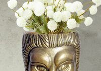 Vase FineBuy Blumenvase Löwenkopf 21 cm Aluminium Gold Tischvase Wohndeko Rund – Ansicht 4