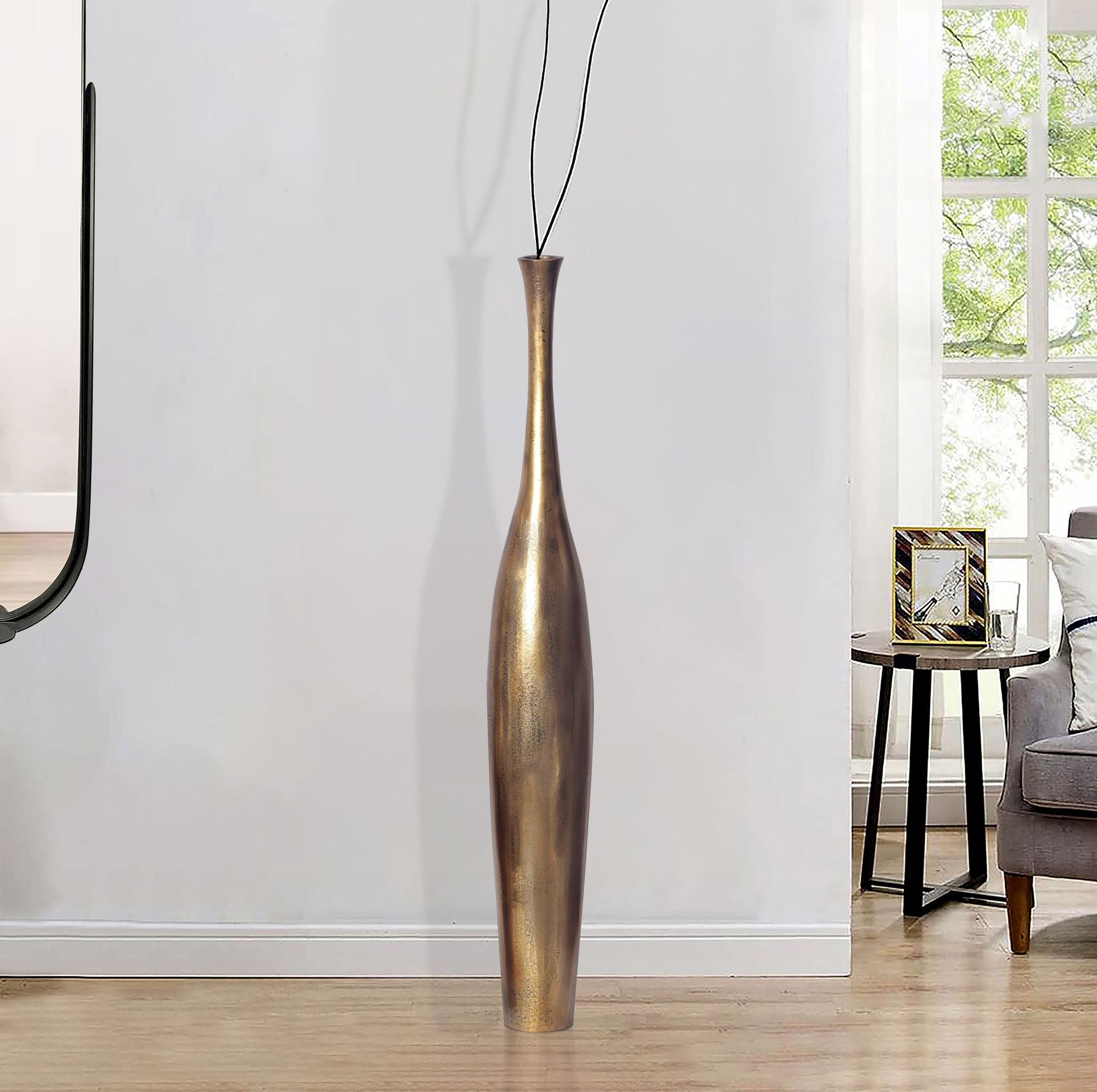 Vase FineBuy Aluminium Gold Blumenvase XXL Bodenvase Wohndeko Groß Alu Modern – Ansicht 2