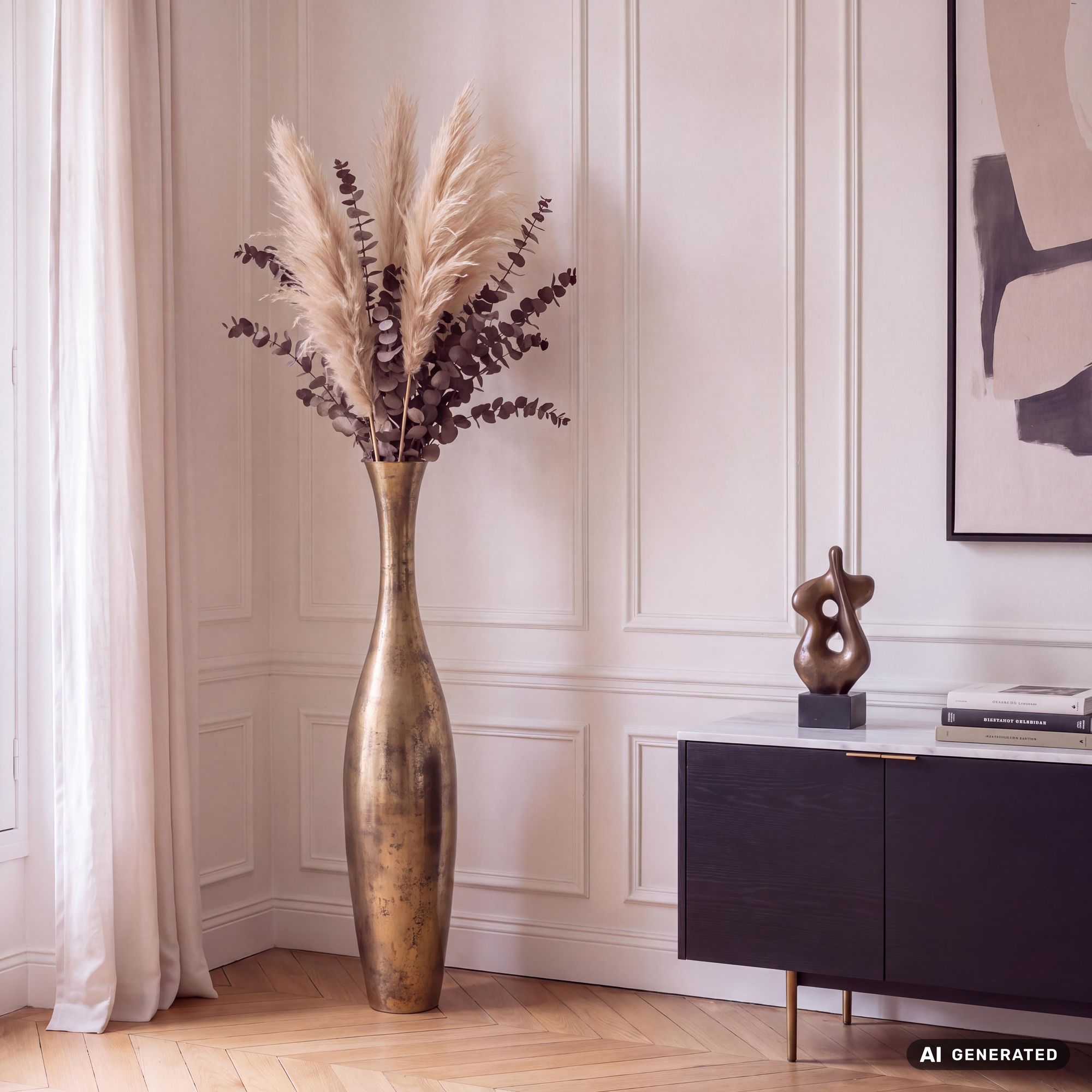 Vase FineBuy Aluminium Gold Blumenvase XXL Bodenvase Wohndeko Groß Alu Modern – Ansicht 1