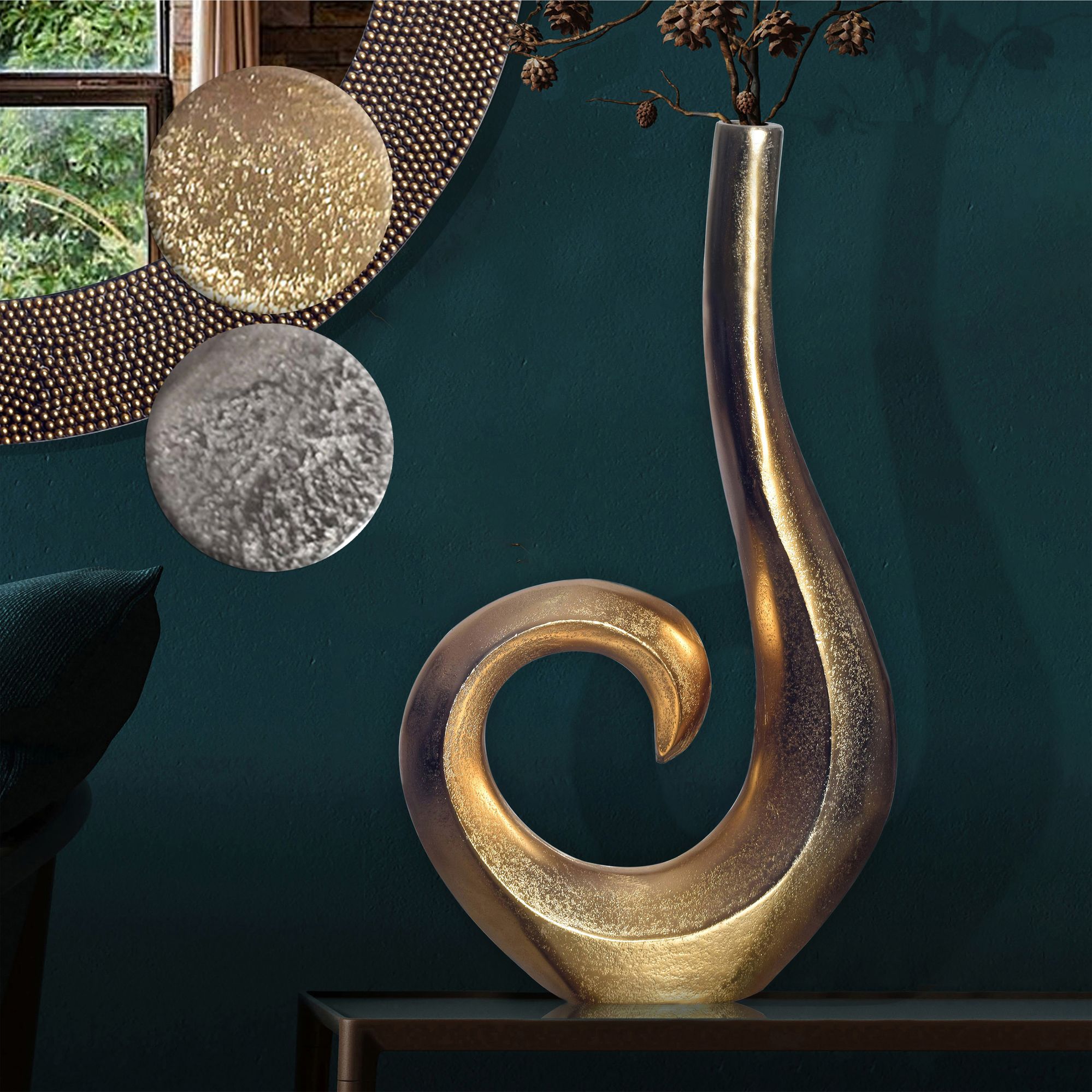 FineBuy Deko Vase 47 cm Aluminium Spirale Blumenvase Modern Klein, Dekovase Extravagant für Blumen, Alu Tischvase Wohndeko Tischdeko Handgefertigt | Farbe: Gold FineBuy Deko Vase 47 cm Aluminium Spirale Blumenvase Modern Klein, Dekovase Extravagant für Blumen, Alu Tischvase Wohndeko Tischdeko Handgefertigt | Farbe: Gold