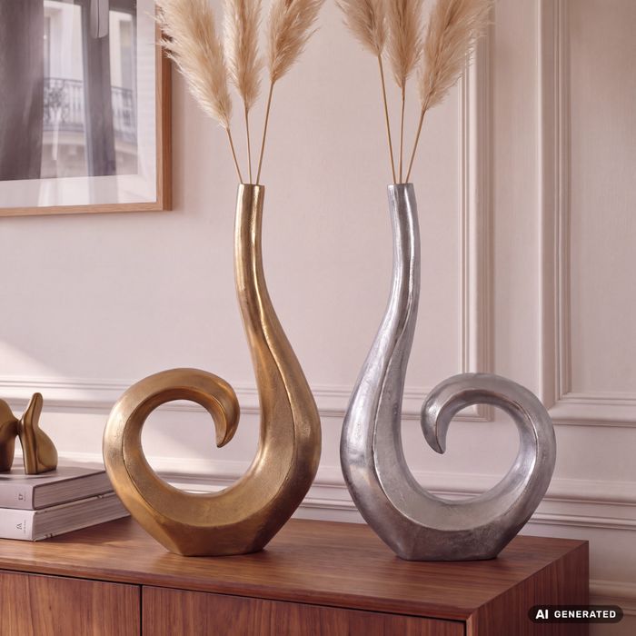 FineBuy Deko Vase 47 cm Aluminium Spirale Blumenvase Modern Klein, Dekovase Extravagant für Blumen, Alu Tischvase Wohndeko Tischdeko Handgefertigt