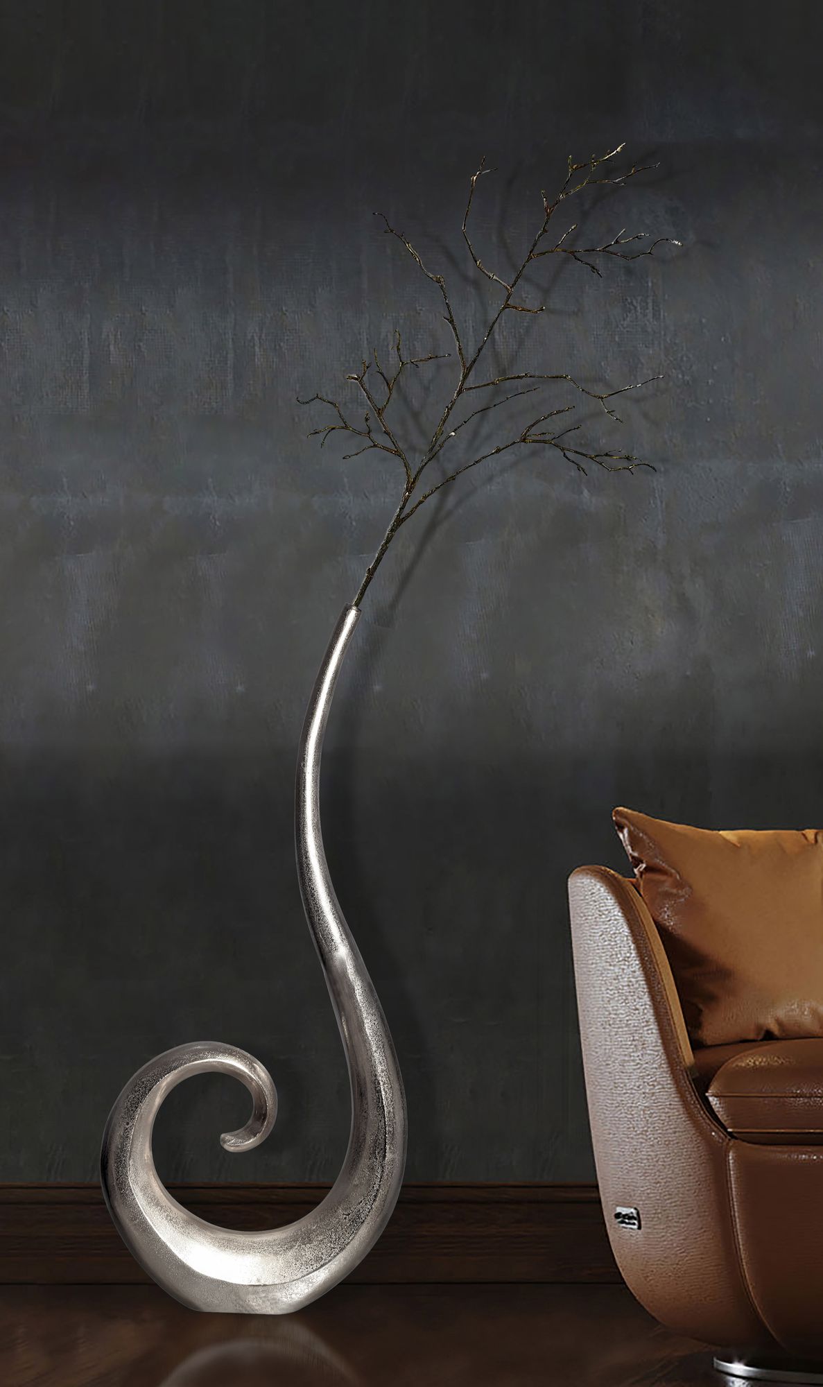 Vase 100 cm Aluminium Blumenvase Spirale Bodenvase Wohndeko Groß Dekovase Modern – Ansicht 2