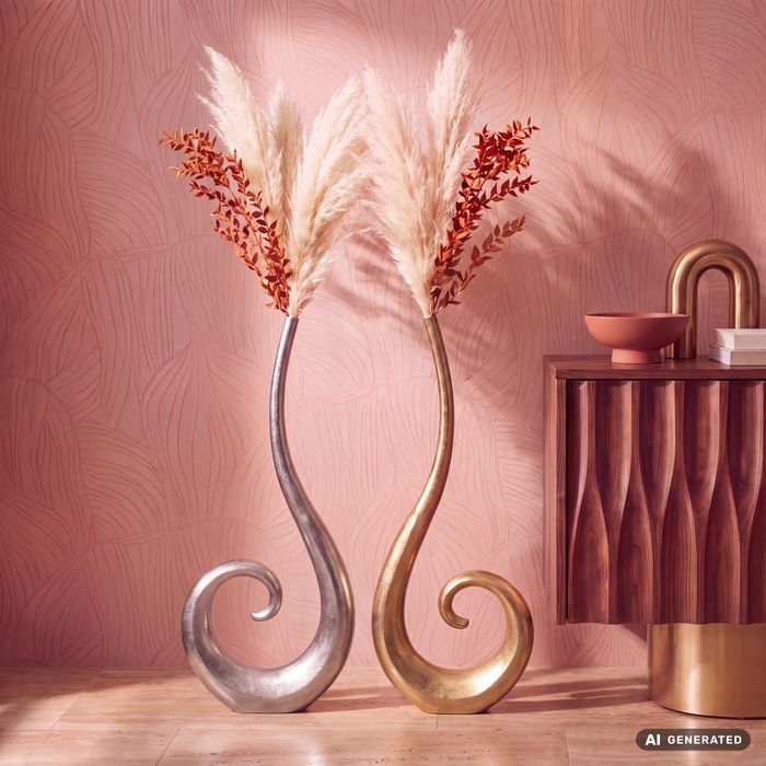 FineBuy Deko Vase 100 cm Aluminium Spirale Blumenvase Modern Groß, Dekovase Extravagant für Blumen, XXL Alu Bodenvase Metall Wohndeko Handgefertigt