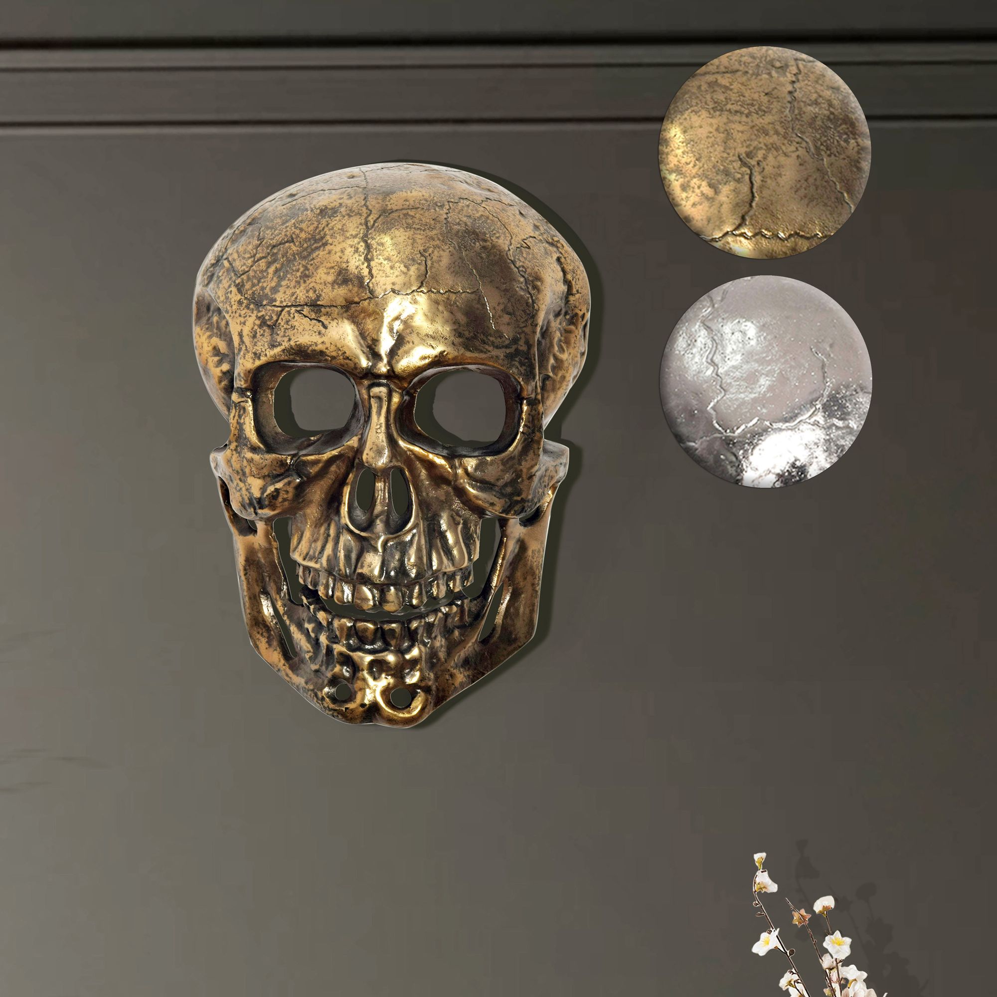 FineBuy Wanddeko Totenkopf Aluminium 41 cm Schädel Groß, Design Wanddekoration Metall Deko Alu Modern, Wohndeko Skull, Wandskulptur Dekoration Wohnaccessoire | Farbe: Gold