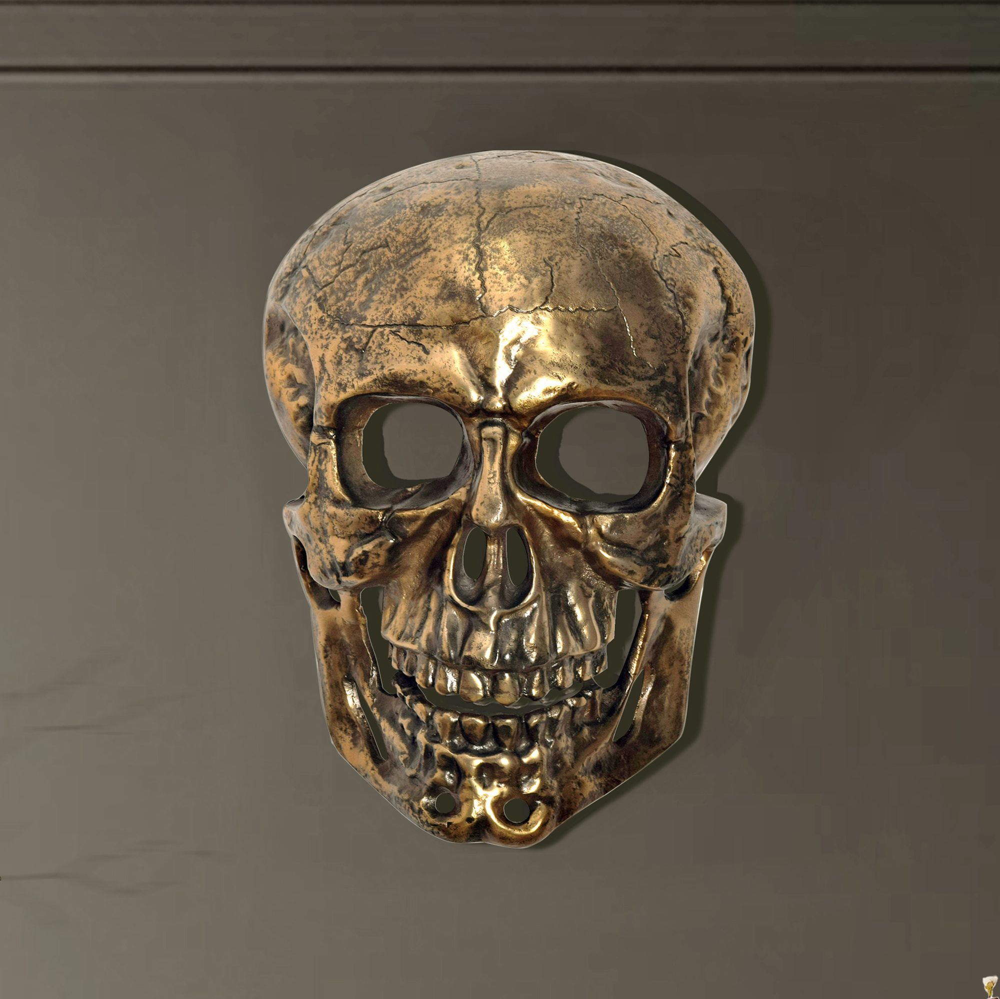 FineBuy Wanddeko Totenkopf Aluminium 41 cm Schädel Groß, Design Wanddekoration Metall Deko Alu Modern, Wohndeko Skull, Wandskulptur Dekoration Wohnaccessoire | Farbe: Gold