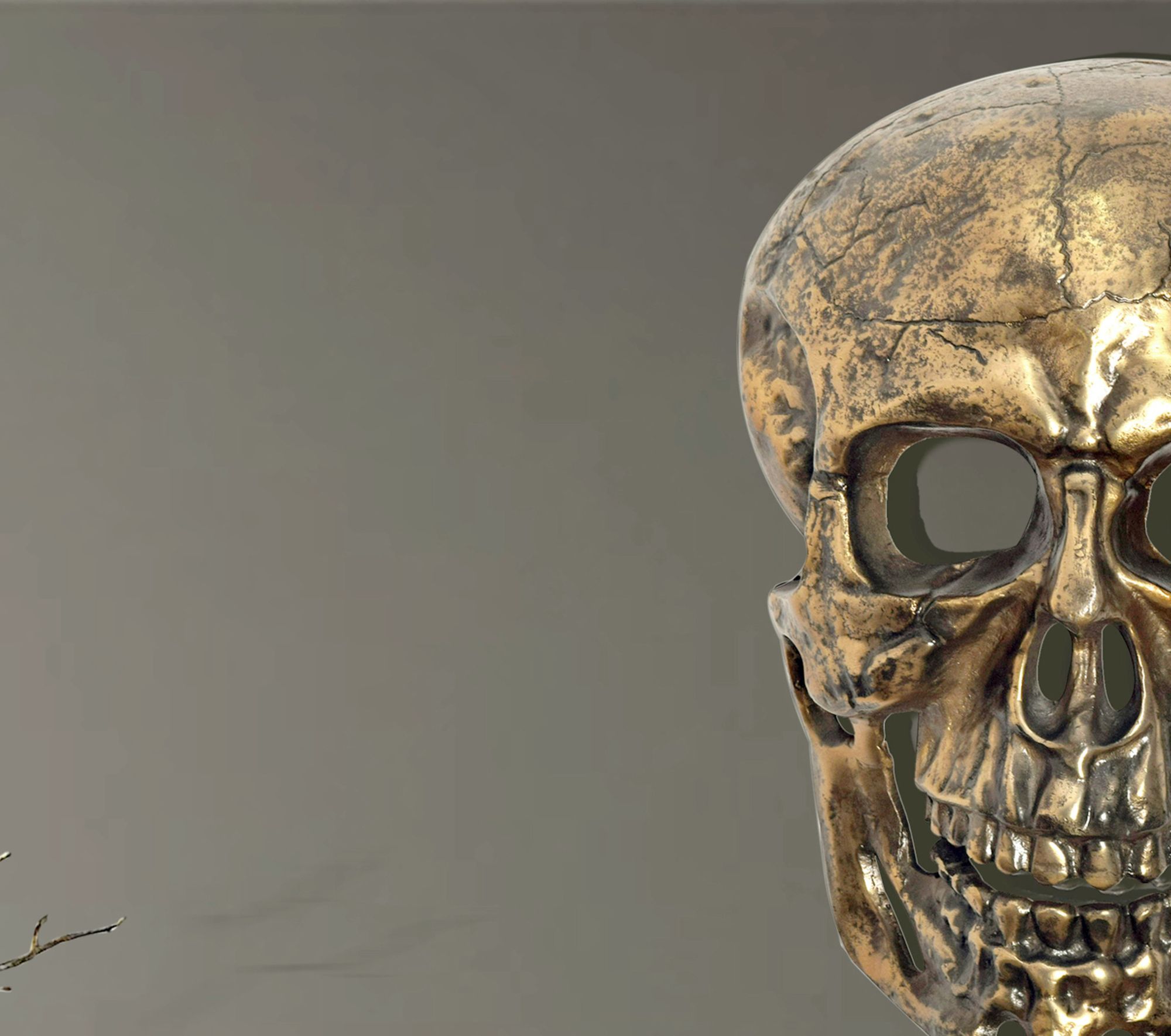 FineBuy Wanddeko Totenkopf Aluminium 41 cm Schädel Groß, Design Wanddekoration Metall Deko Alu Modern, Wohndeko Skull, Wandskulptur Dekoration Wohnaccessoire | Farbe: Gold