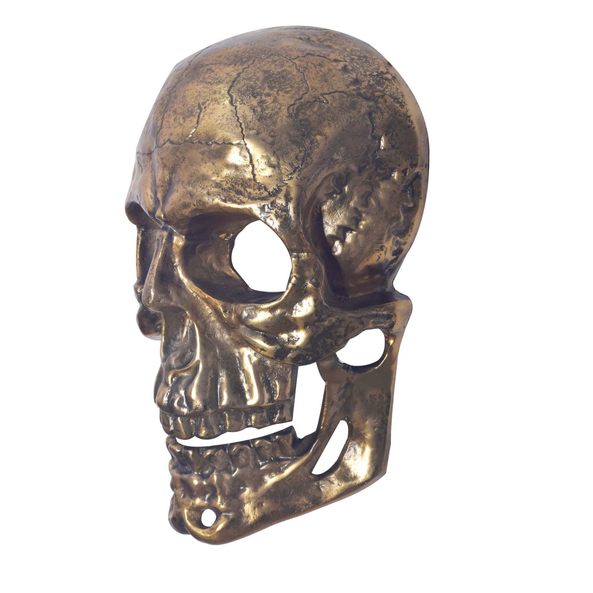 FineBuy Wanddeko Totenkopf Aluminium 41 cm Schädel Groß, Design Wanddekoration Metall Deko Alu Modern, Wohndeko Skull, Wandskulptur Dekoration Wohnaccessoire | Farbe: Gold