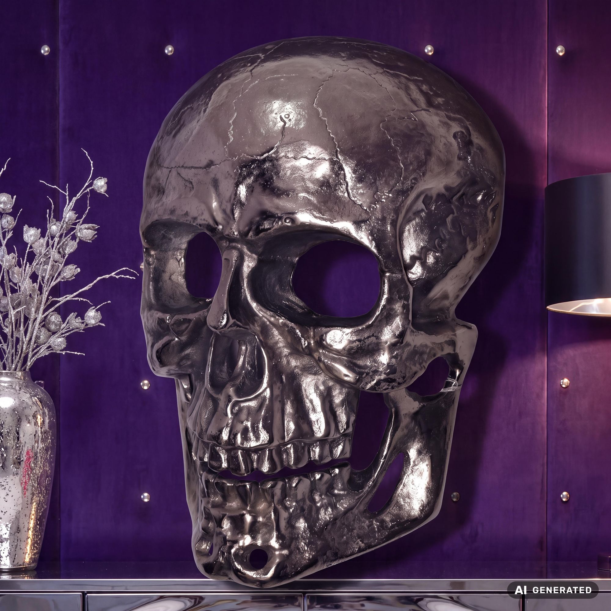 Wanddeko FineBuy Totenkopf 41 cm Aluminium Schädel Deko Dekoration Modern Skull – Ansicht 1