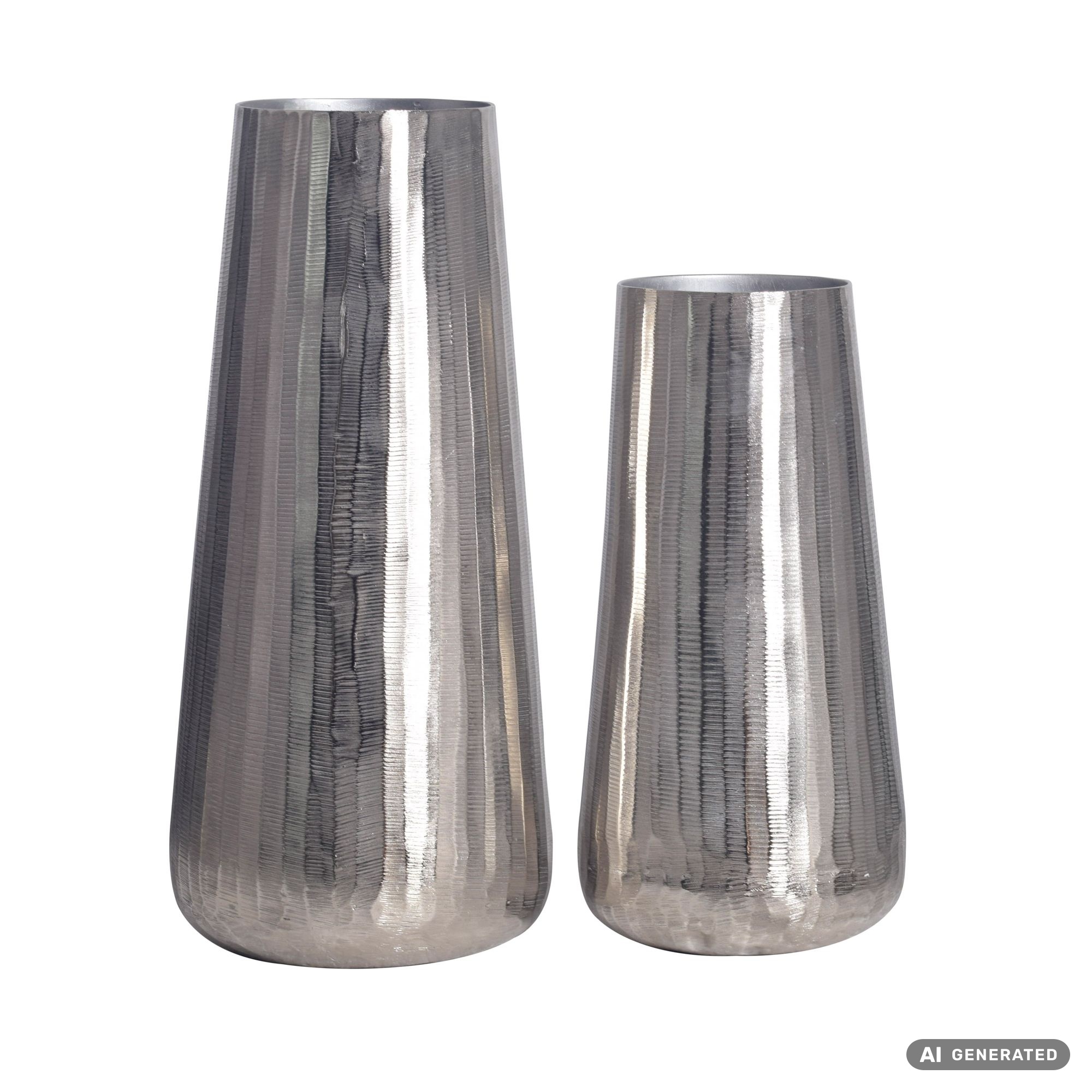 Vase 2er Set FineBuy Blumenvase Aluminium Silber Wohndeko Tischvase Modern Rund – Ansicht 6