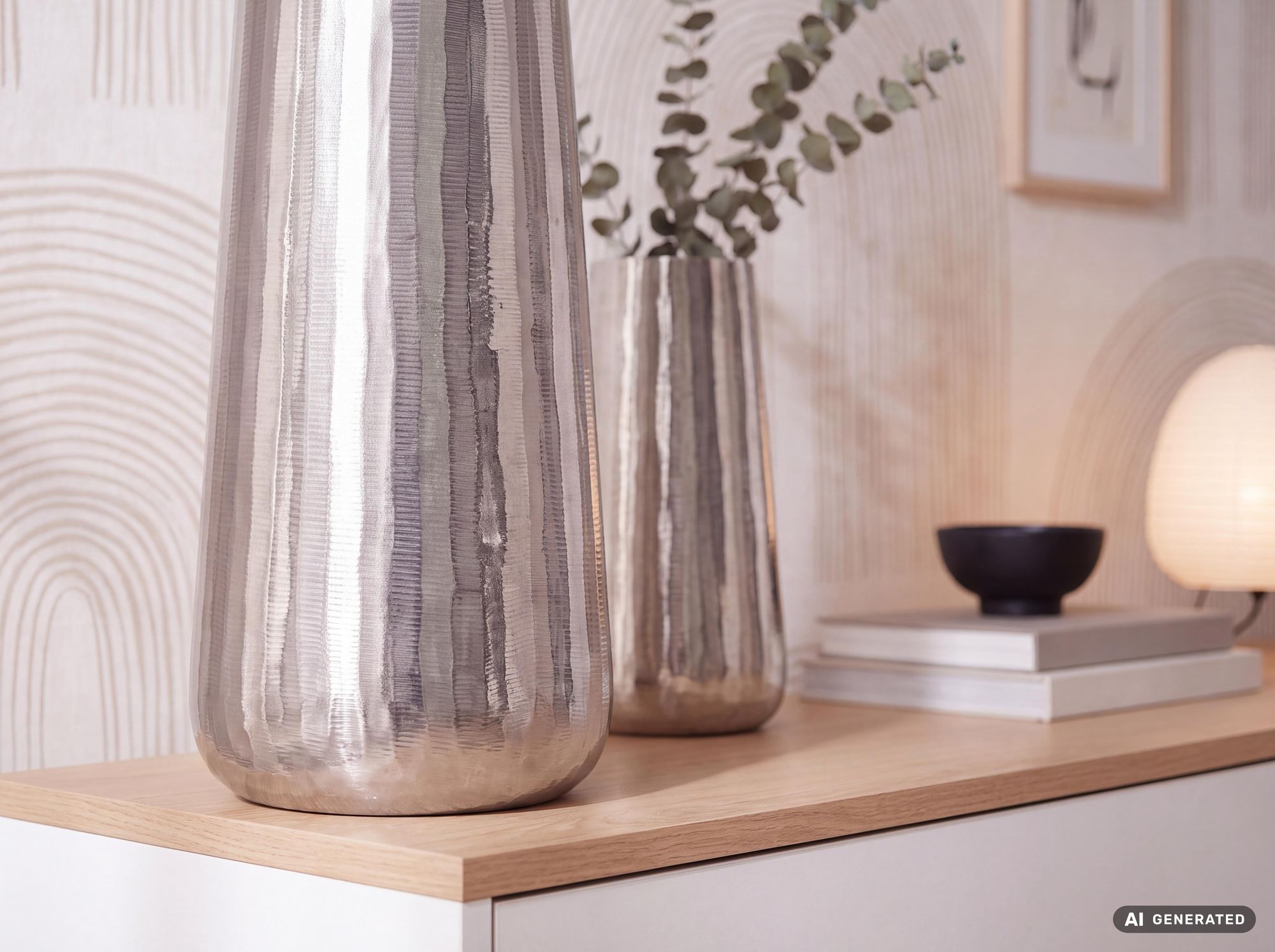 Vase 2er Set FineBuy Blumenvase Aluminium Silber Wohndeko Tischvase Modern Rund – Ansicht 4