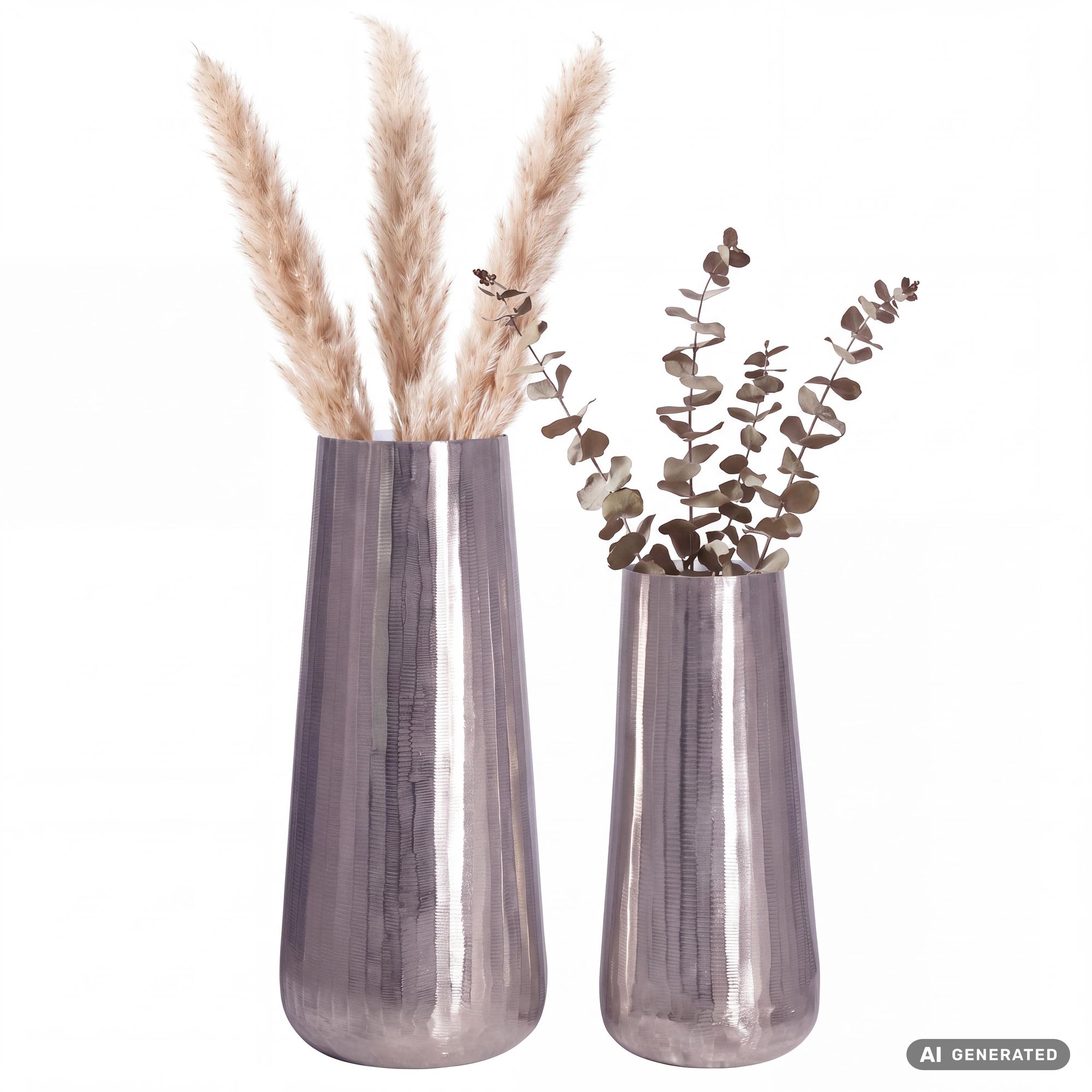 Vase 2er Set FineBuy Blumenvase Aluminium Silber Wohndeko Tischvase Modern Rund