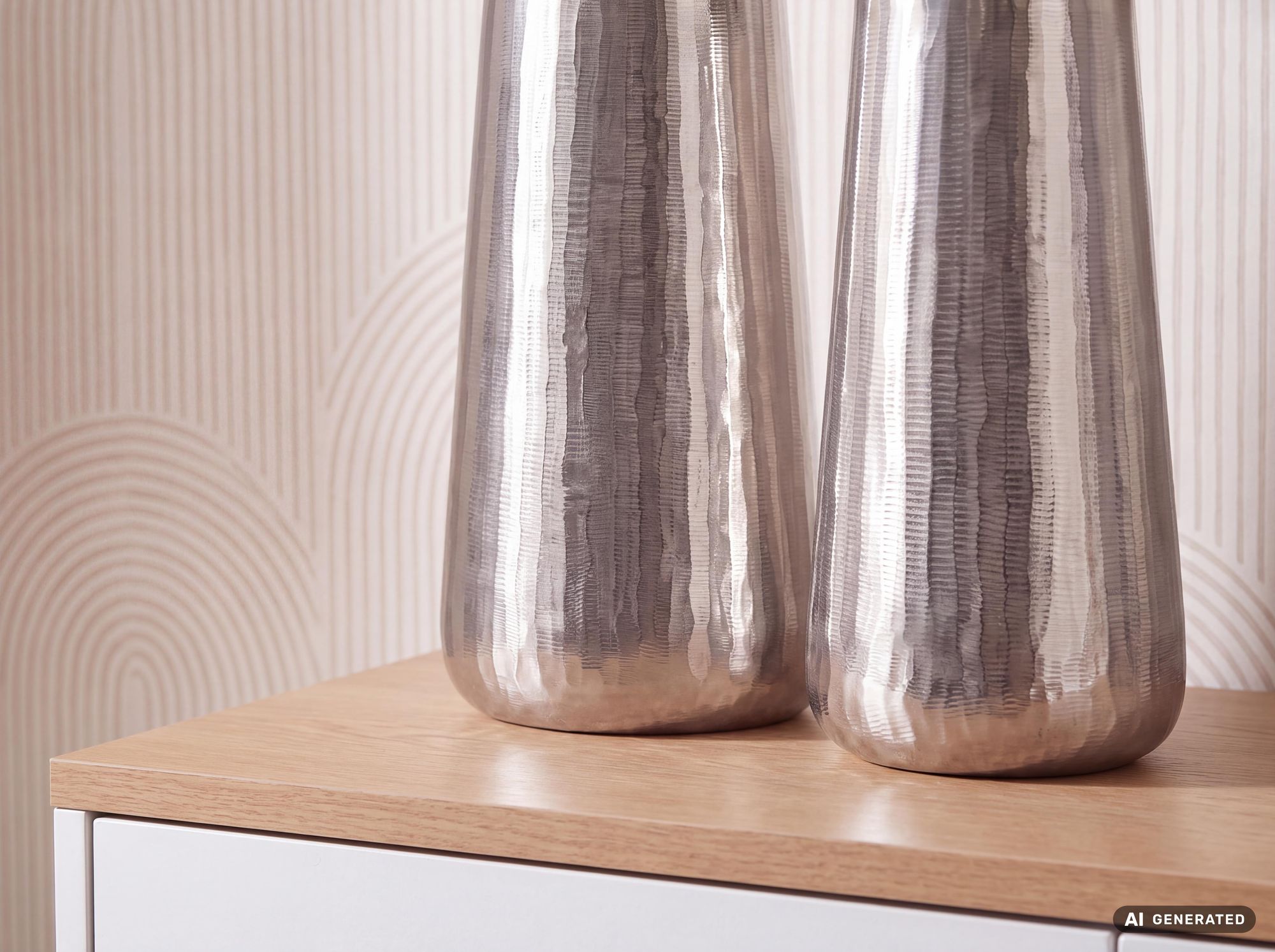 Vase 2er Set FineBuy Blumenvase Aluminium Silber Wohndeko Tischvase Modern Rund – Ansicht 8