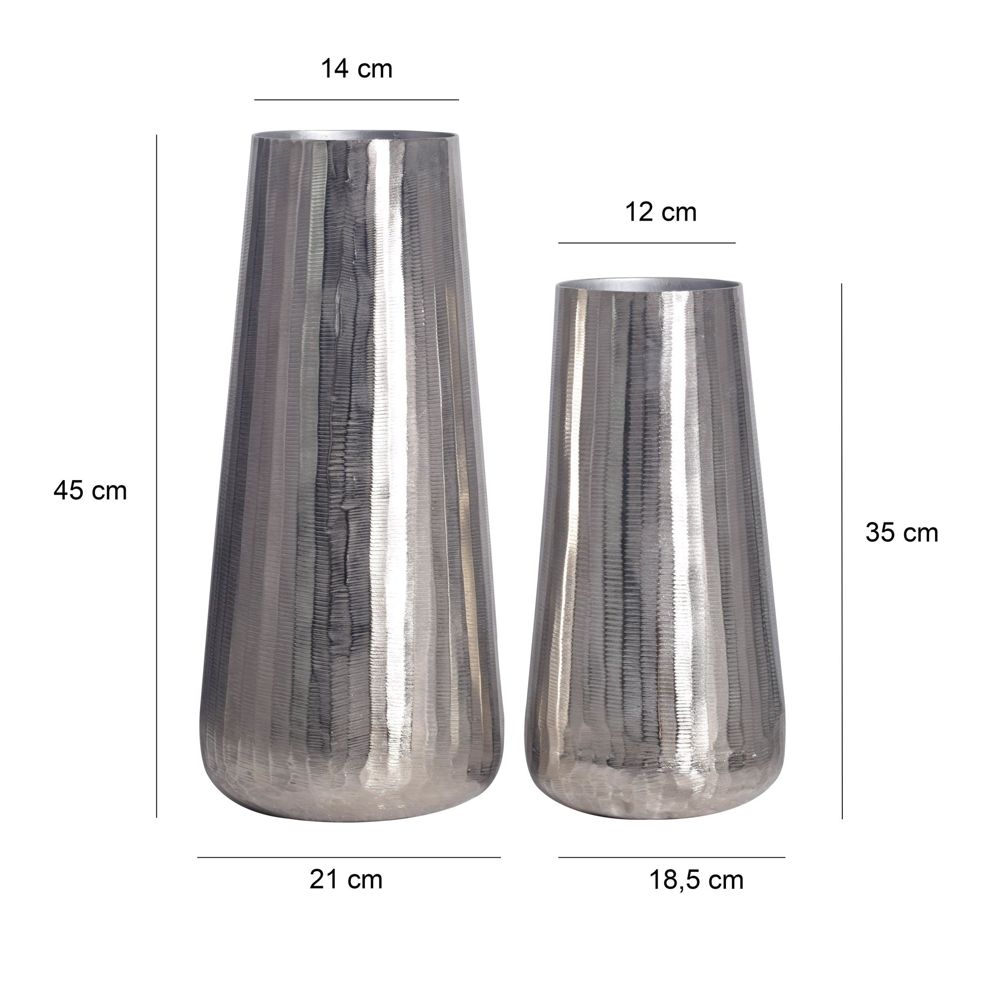 Vase 2er Set FineBuy Blumenvase Aluminium Silber Wohndeko Tischvase Modern Rund – Ansicht 3