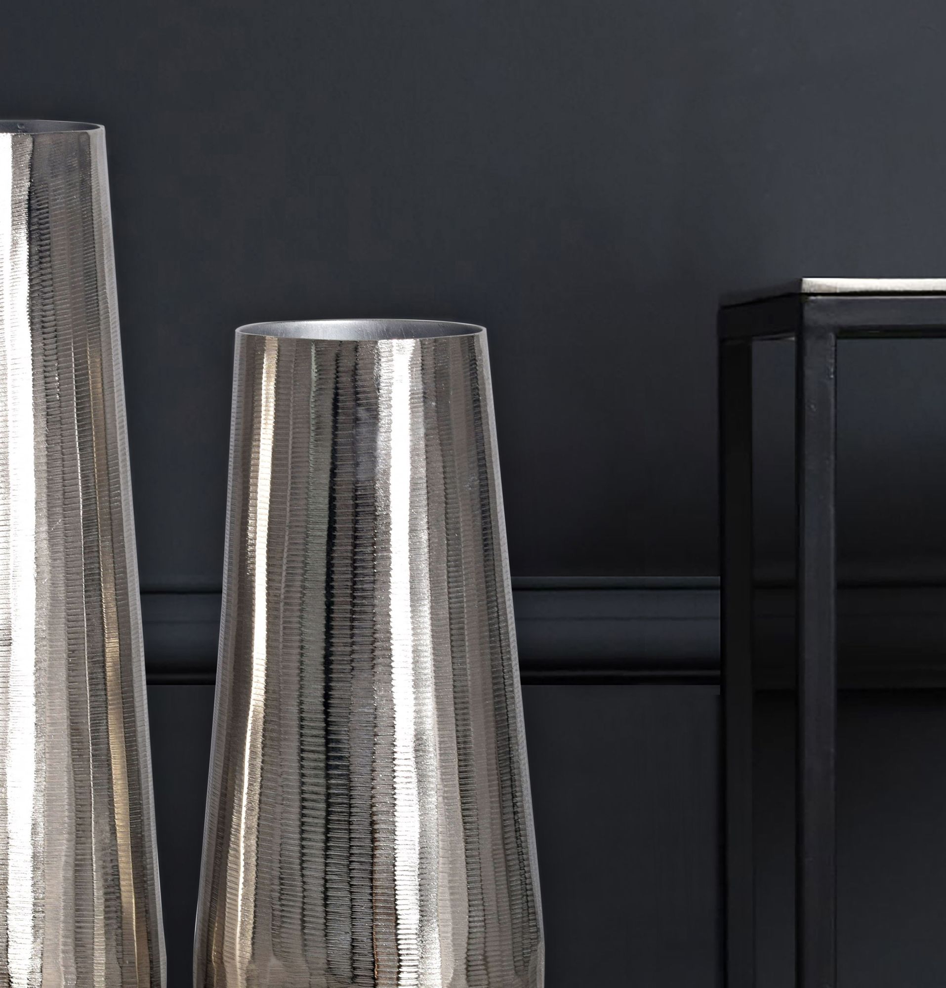 Vase 2er Set FineBuy Blumenvase Aluminium Silber Wohndeko Tischvase Modern Rund – Ansicht 4