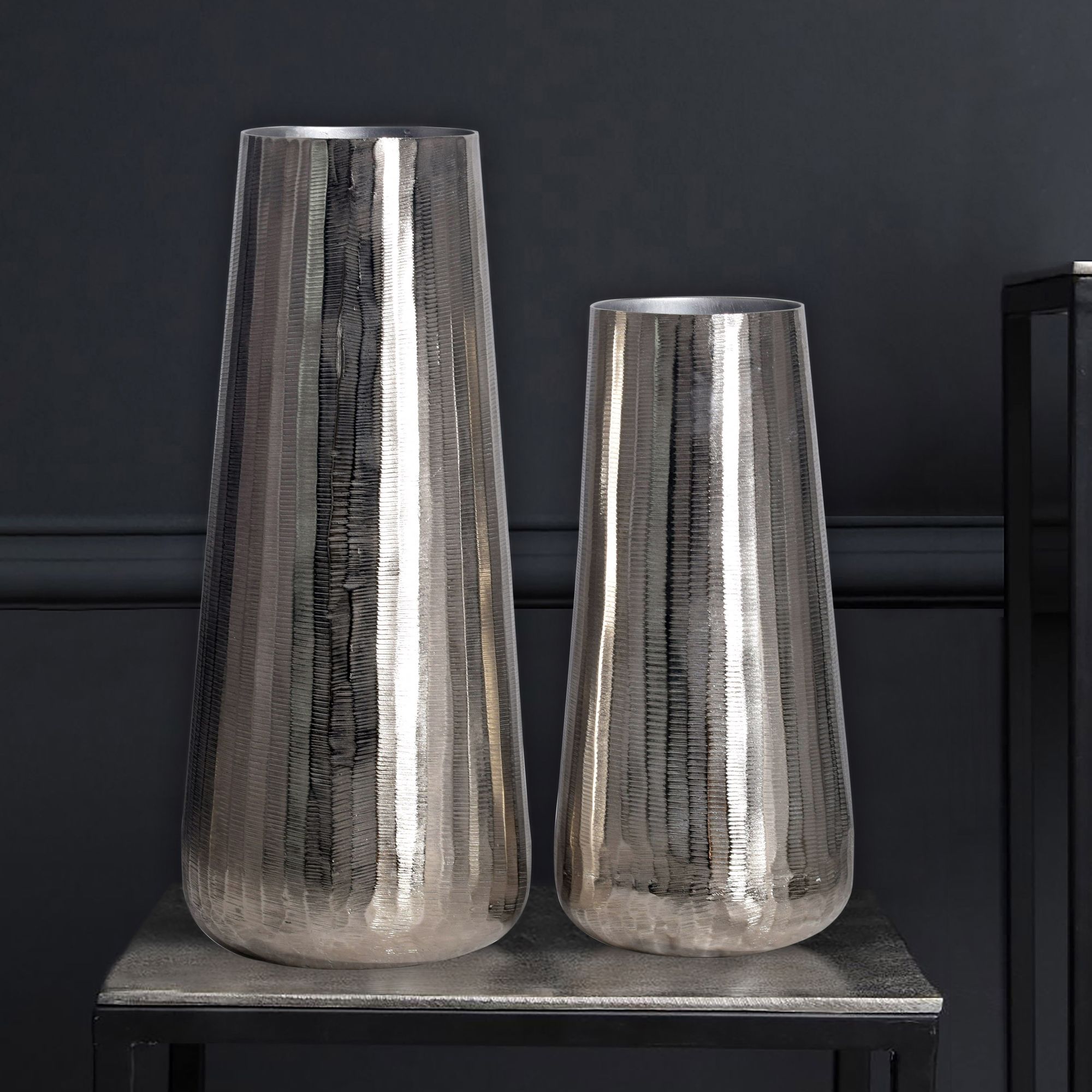 Vase 2er Set FineBuy Blumenvase Aluminium Silber Wohndeko Tischvase Modern Rund – Ansicht 1