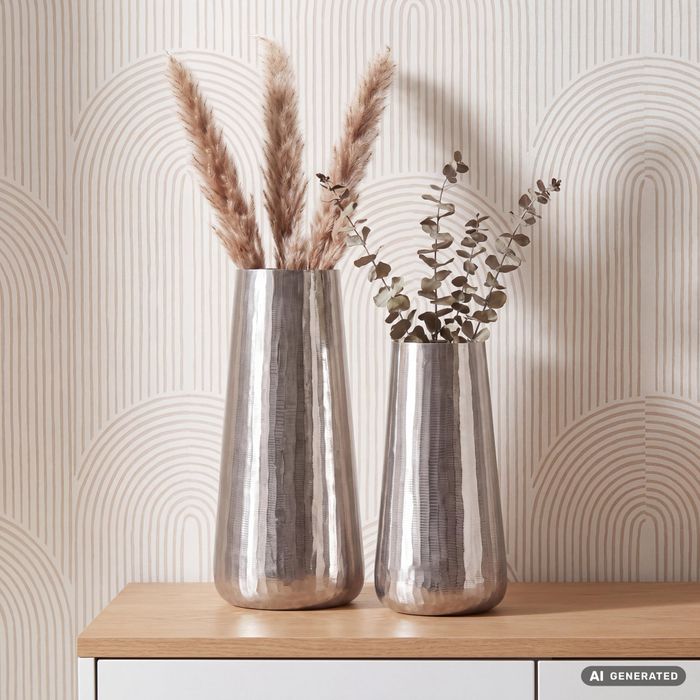 Vase 2er Set FineBuy Blumenvase Aluminium Silber Wohndeko Tischvase Modern Rund