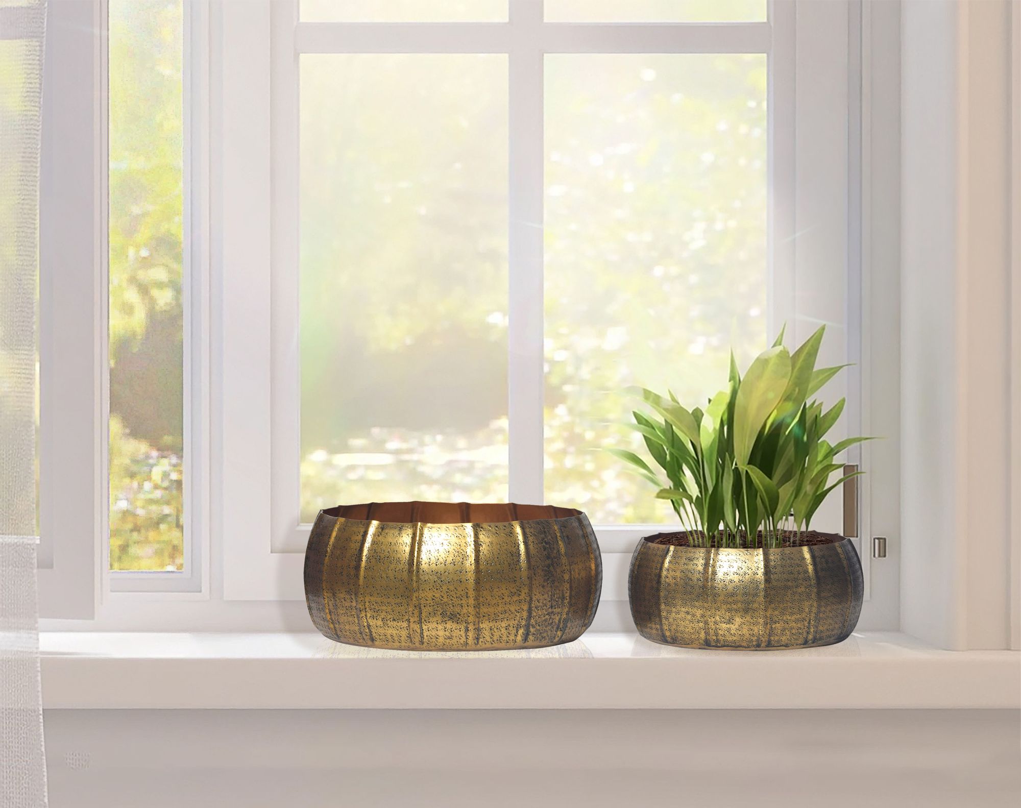Pflanzgefäß 2er Set FineBuy Metall Schale Deko Blumentopf Rund Hammerschlag – Ansicht 2