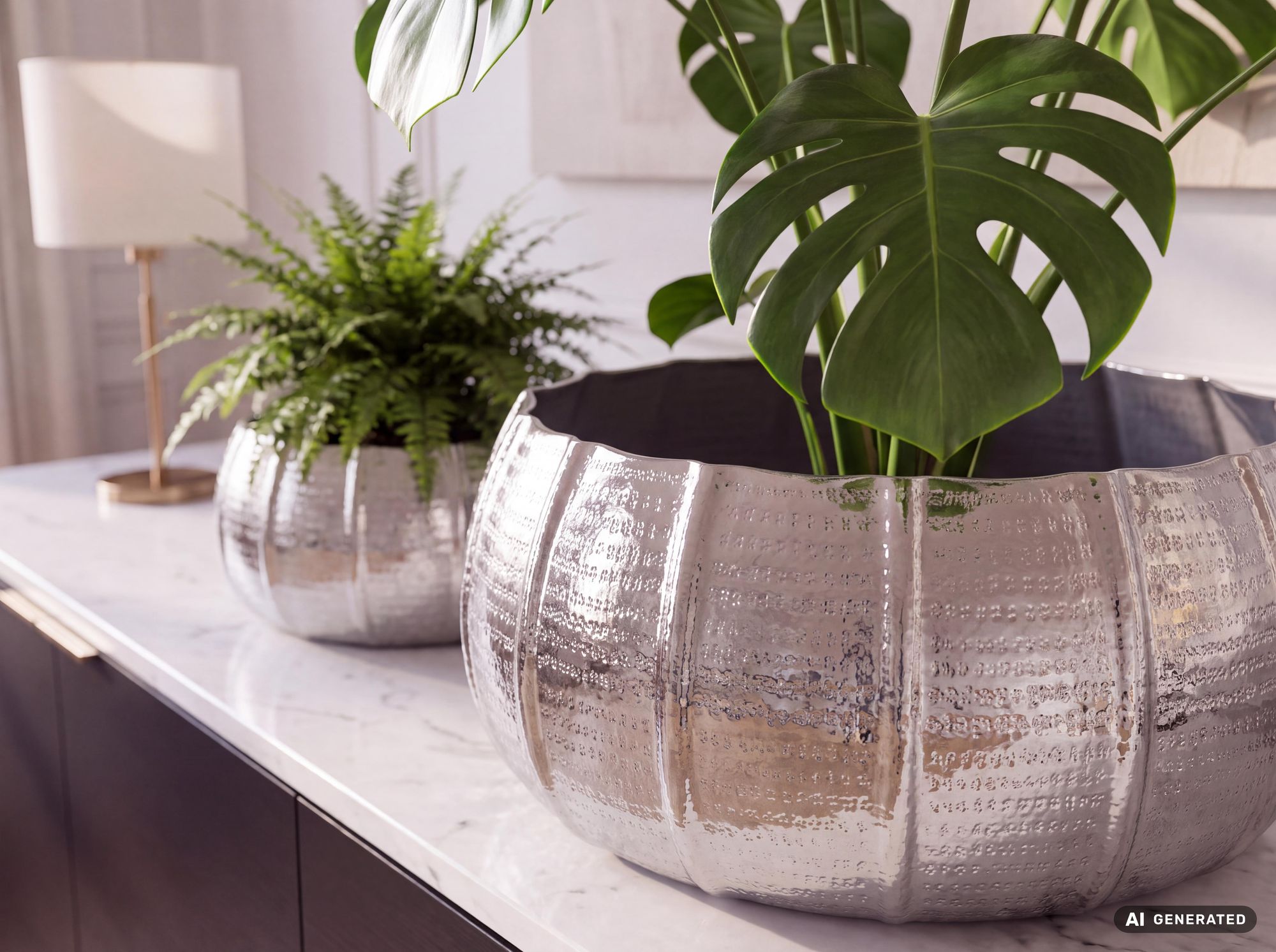 Pflanzgefäß 2er Set FineBuy Metall Schale Deko Blumentopf Rund Hammerschlag – Ansicht 4