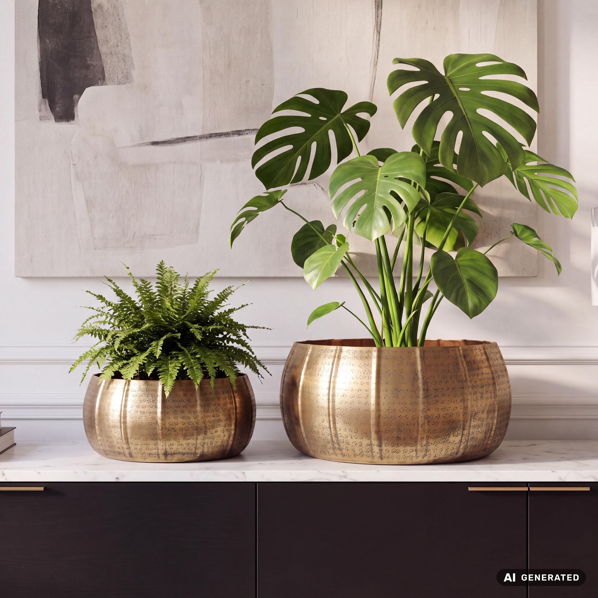 FineBuy Pflanzgefäß 2er Set Metall Deko Pflanzkübel, Design Schale Aluminium Rund Indoor, handgefertigte Dekoschale 2-teilig Punziert