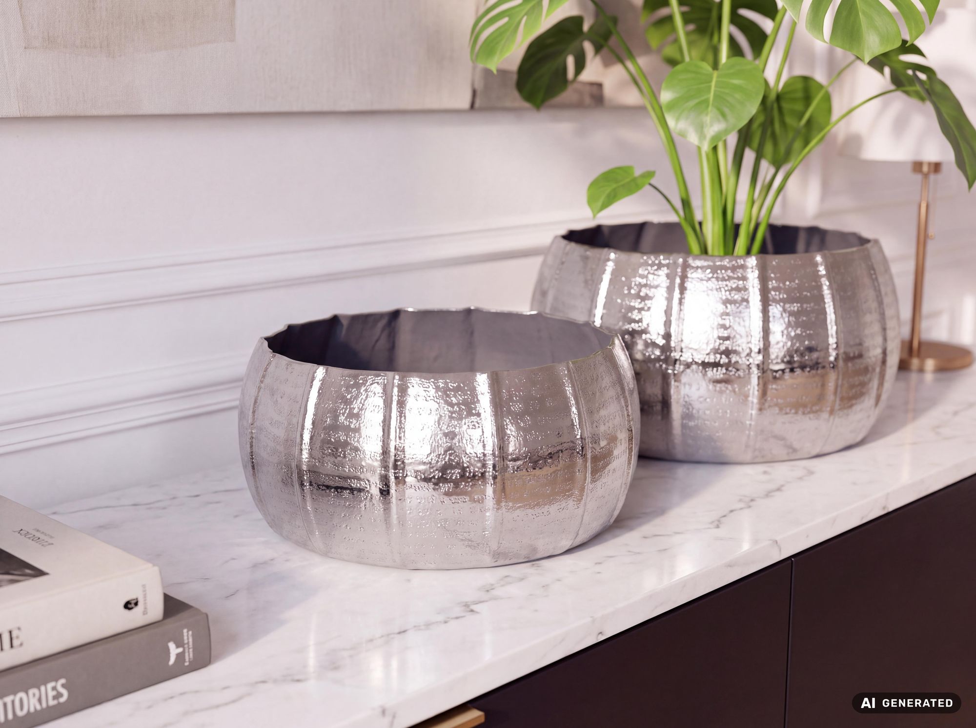 Pflanzgefäß 2er Set FineBuy Metall Schale Deko Blumentopf Rund Hammerschlag – Ansicht 8