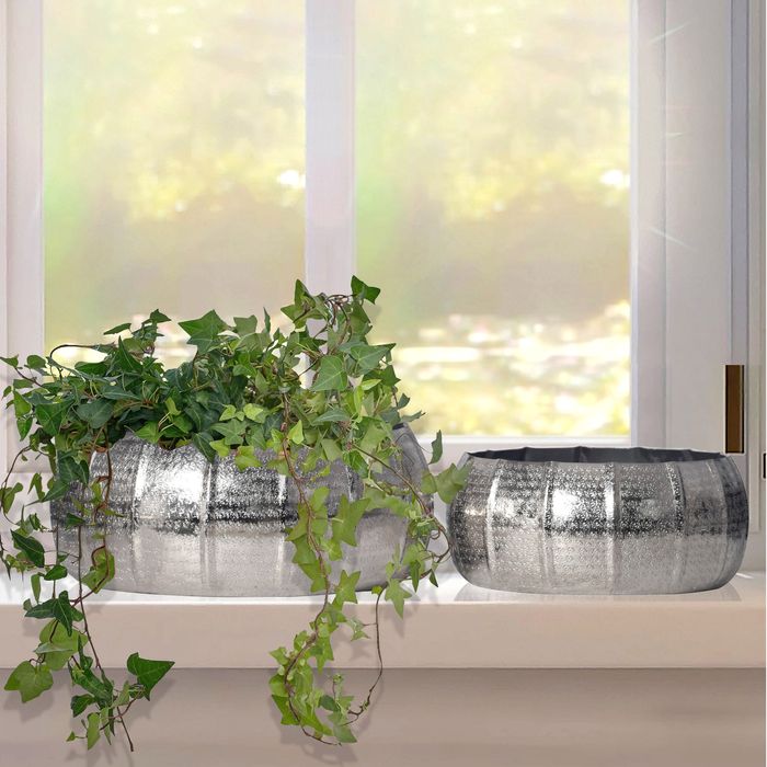 Pflanzgefäß 2er Set FineBuy Metall Schale Deko Blumentopf Rund Hammerschlag
