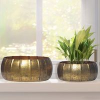 Pflanzgefäß 2er Set FineBuy Metall Schale Deko Blumentopf Rund Hammerschlag – Ansicht 1