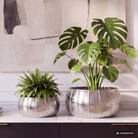 Pflanzgefäß 2er Set FineBuy Metall Schale Deko Blumentopf Rund Hammerschlag – Ansicht 1