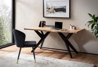 Schreibtisch FineBuy Akazie Massivholz Bürotisch Computertisch Industrial Groß – Ansicht 2