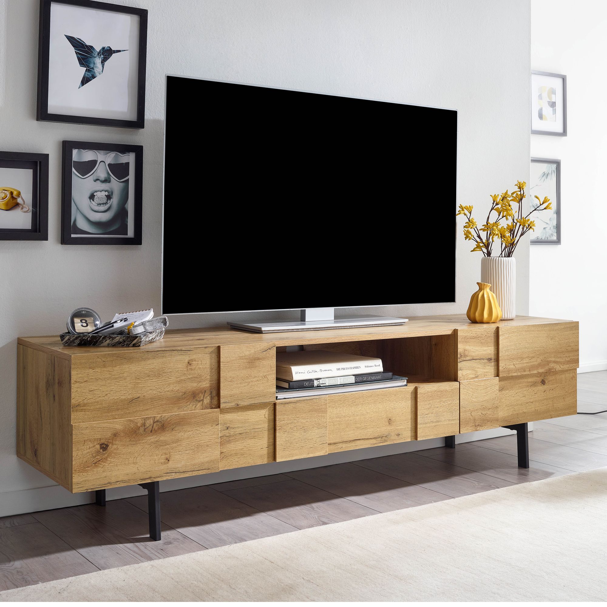 TV Schrank FineBuy Lowboard 160x46x43 cm Holz Fernsehkommode Fernsehschrank – Ansicht 1