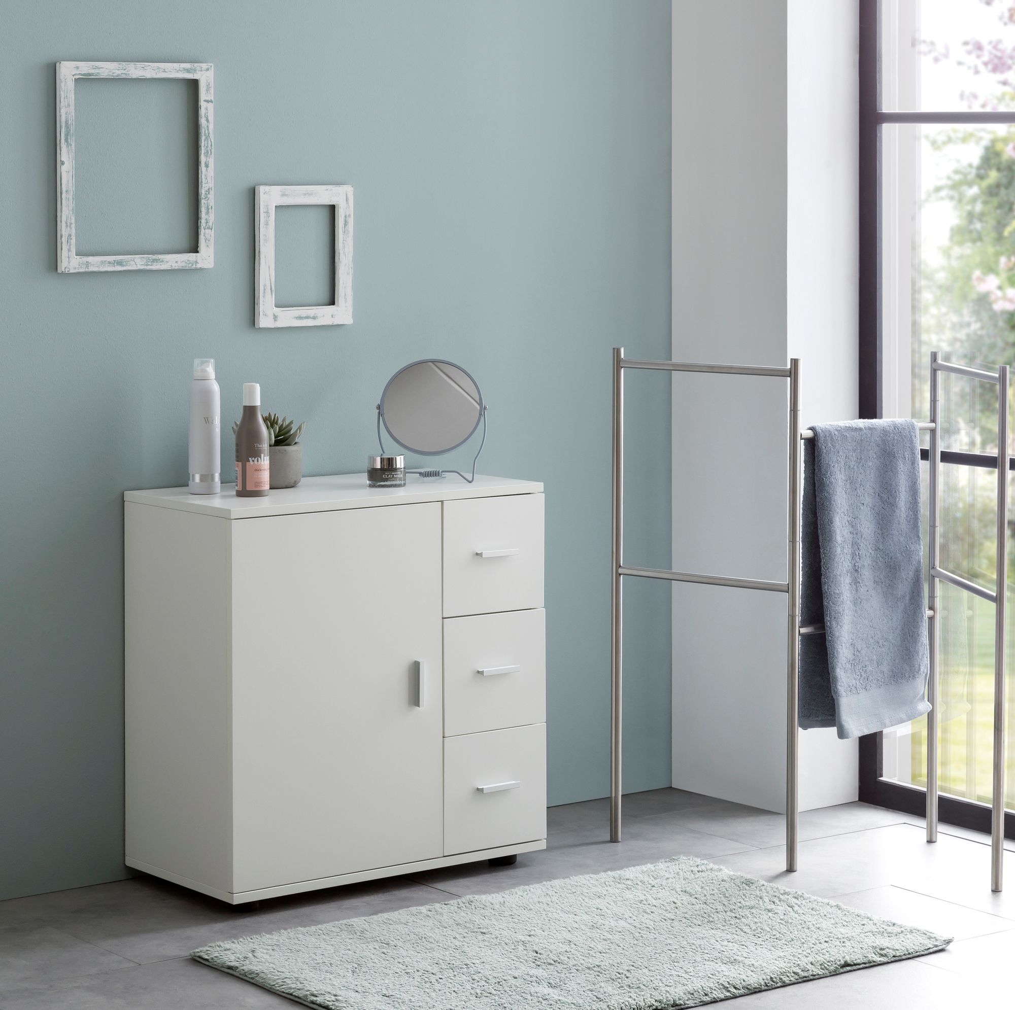 FineBuy Badschrank Midischrank Weiß Badezimmerschrank Matt Kommode – Ansicht 2