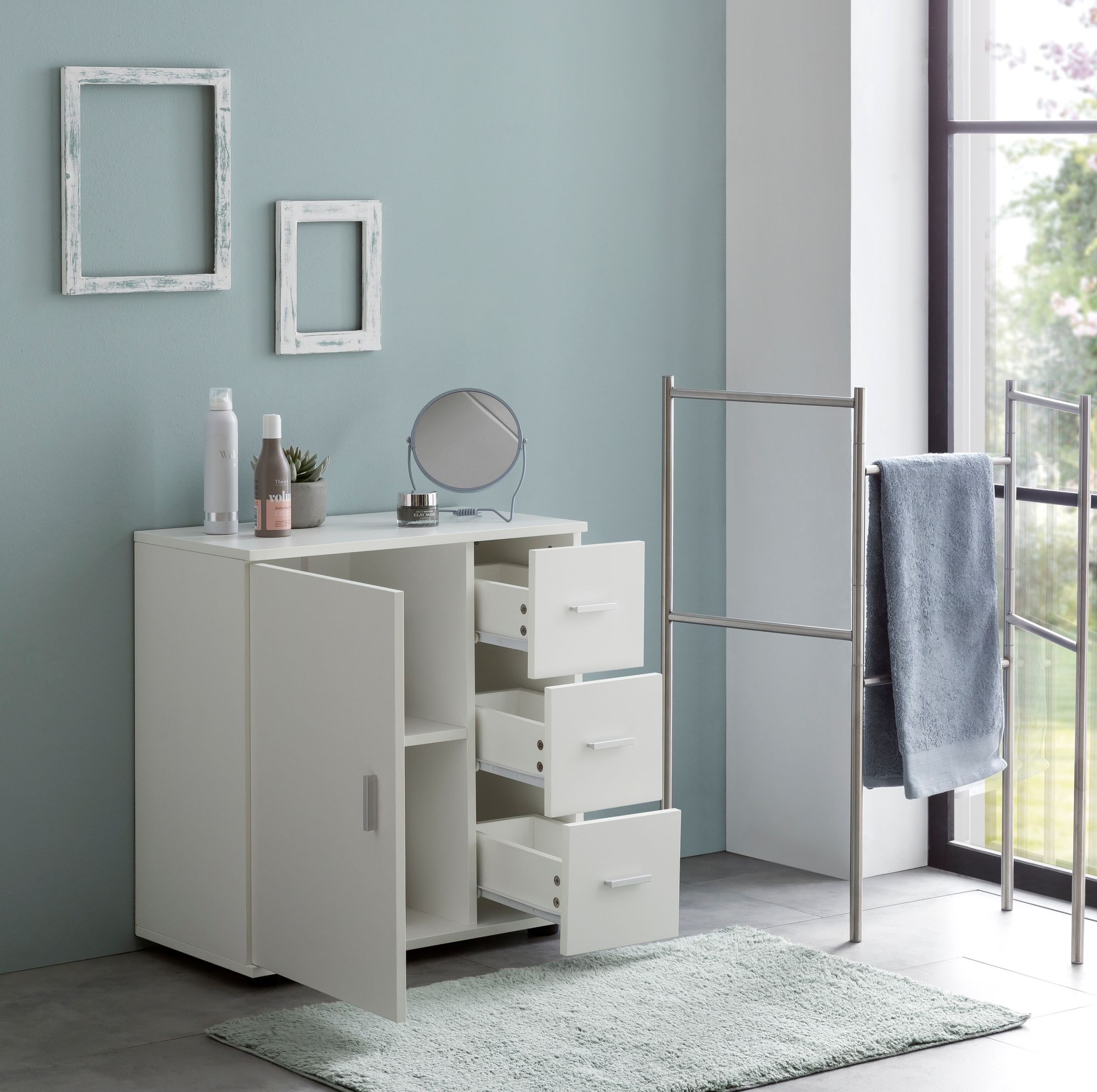 FineBuy Badschrank Midischrank Weiß Badezimmerschrank Matt Kommode – Ansicht 4
