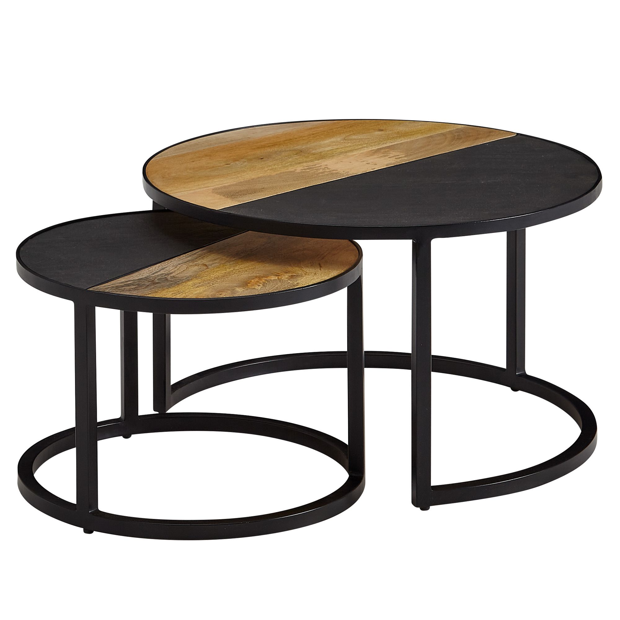 FineBuy Couchtisch Set 2er rund Mango Massivholz & Steinoptik · Wohnzimmertisch Beistelltisch mit Metallgestell Schwarz · Satztische im Industrial Loft Design | Farbe: Schwarz FineBuy Couchtisch Set 2er rund Mango Massivholz & Steinoptik · Wohnzimmertisch Beistelltisch mit Metallgestell Schwarz · Satztische im Industrial Loft Design | Farbe: Schwarz