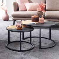 Couchtisch FineBuy Wohnzimmertisch 2 teilig Massivholz Rund Beistelltisch Tisch – Ansicht 1
