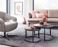 Couchtisch FineBuy Wohnzimmertisch 2 teilig Massivholz Rund Beistelltisch Tisch – Ansicht 2