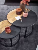 Couchtisch FineBuy Wohnzimmertisch 2 teilig Massivholz Rund Beistelltisch Tisch – Ansicht 4