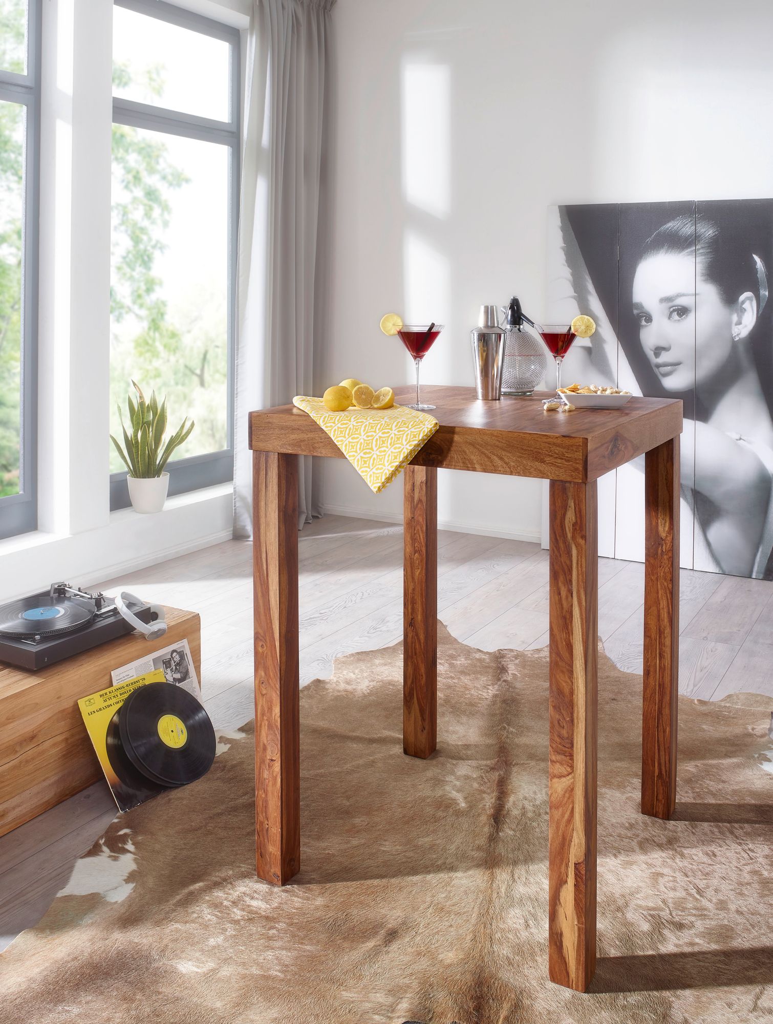 FineBuy Bartisch Massivholz Sheesham 80x80x110cm Stehtisch Bistrotisch Tisch – Ansicht 2